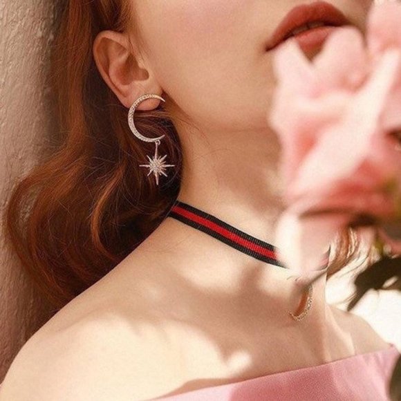 *NEW Silver/Gold Diamond Moon Star Drop Earrings - Picture 2 of 6